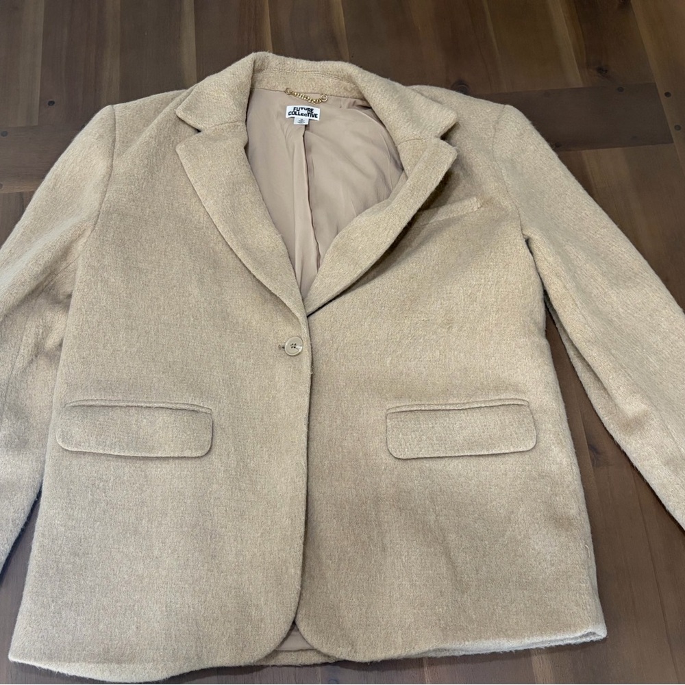 Future Collective Tan Fuzzy Wool Blazer M